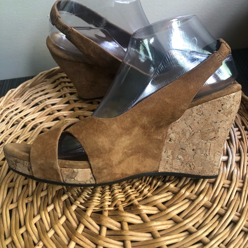 UGG Australia Suede Cork Wedge Heels Sandals - Picture 6 of 9